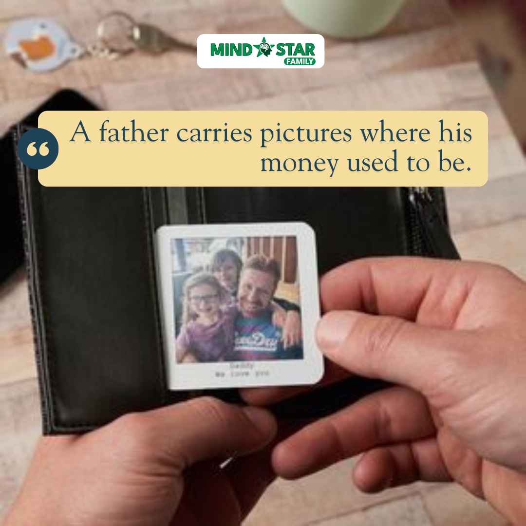 A father carries pictures